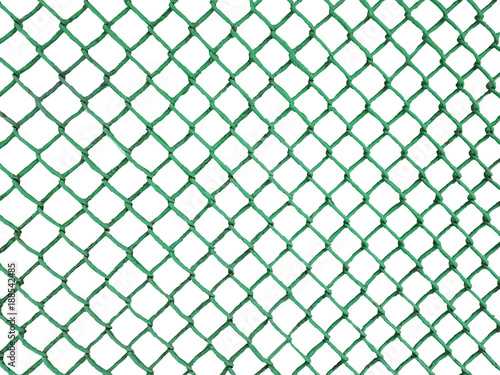 Blank rusty Metal Fence net mesh on dark green plain background