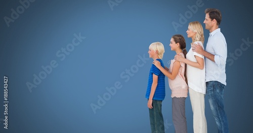 Family together with blue background
