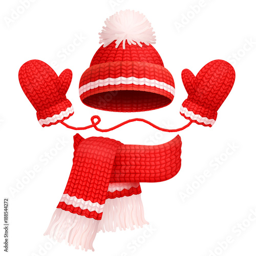 Hat and Scarf with Mittens Vector Illustration
