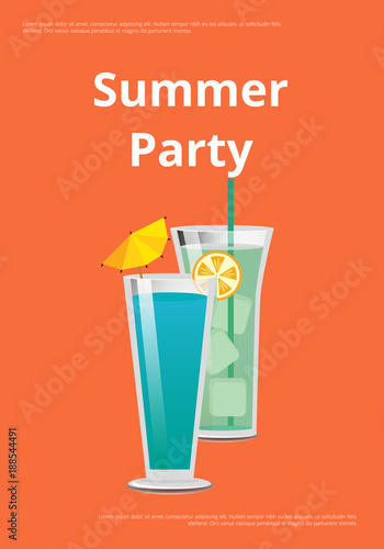 Summer Party Poster with Mojito and Mint Cocktail