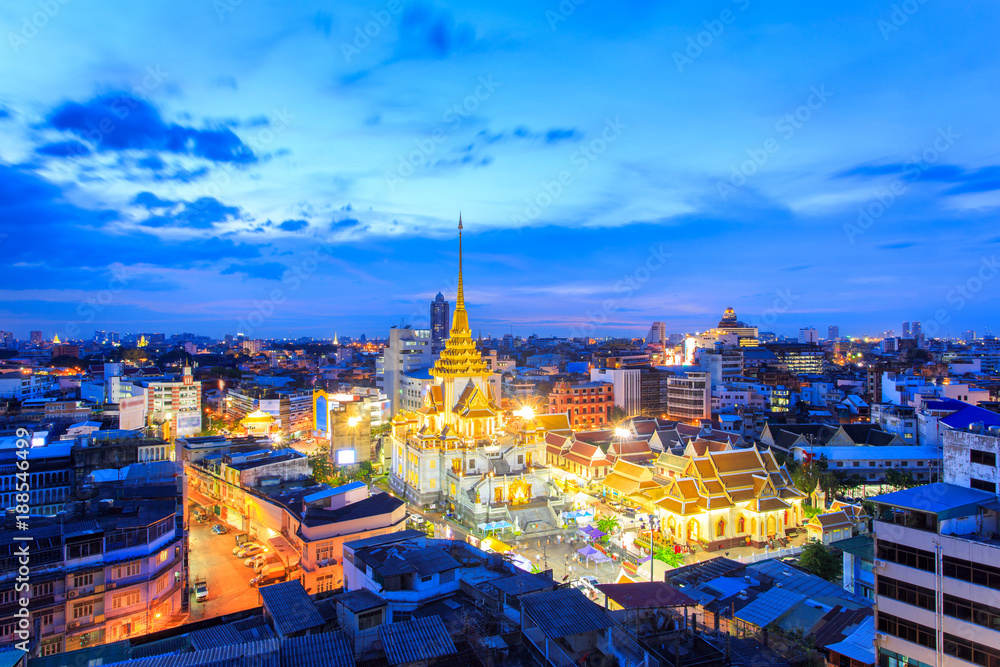 Wat Trimitr in chinatown or yaowarat area in bangkok city, Bangkok, Thailand.