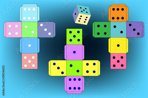 Dice for games. Paper Dice Template. Vector.