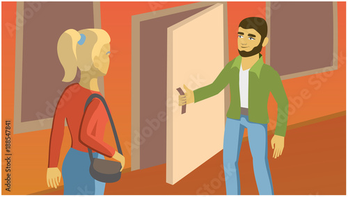 man opens the door for the girl. interpersonal relationships