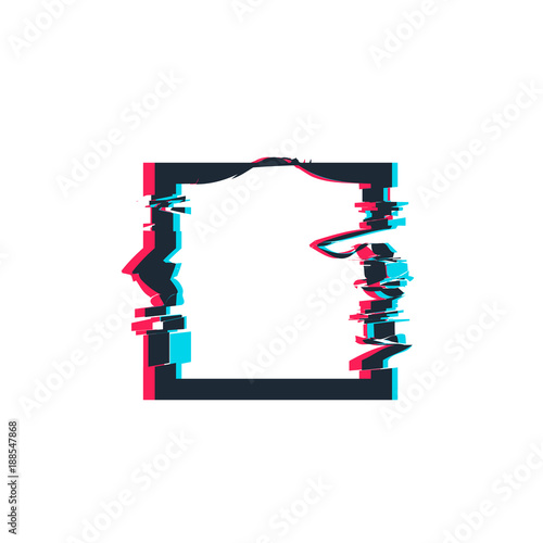 Glitch distortion frame. Vector square illustration