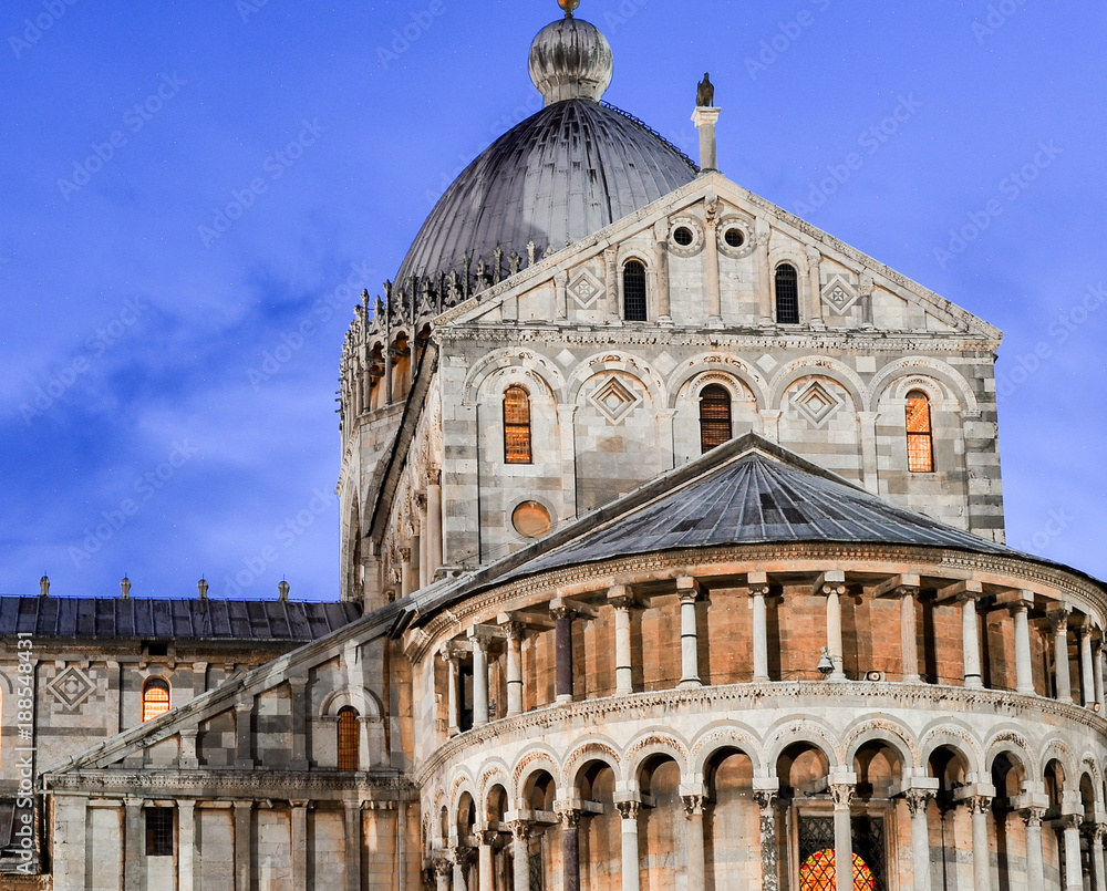 Pisa, The Baptistery in Square of Miracles. Night view
