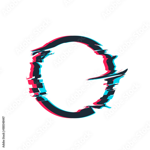 Glitch distortion frame. Vector circle illustration