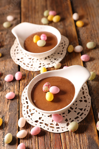 chocolate mousse with easter egg candy