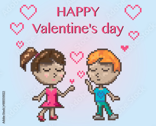 vector boy in love, St. Valentine's day, pixel art illustration