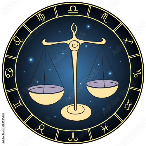 Libra. Color zodiac sign in the circle frame.