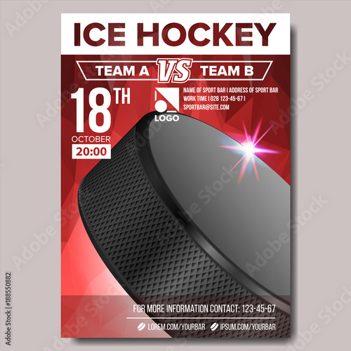 Ice Hockey Poster Vector. Sport Event Announcement. Vertical Banner Advertising. Professional League. Event Label Illustration