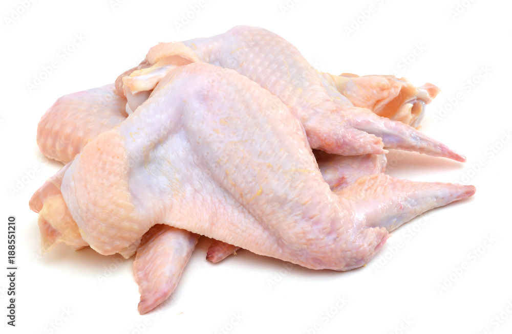 Raw chicken wings on a white background