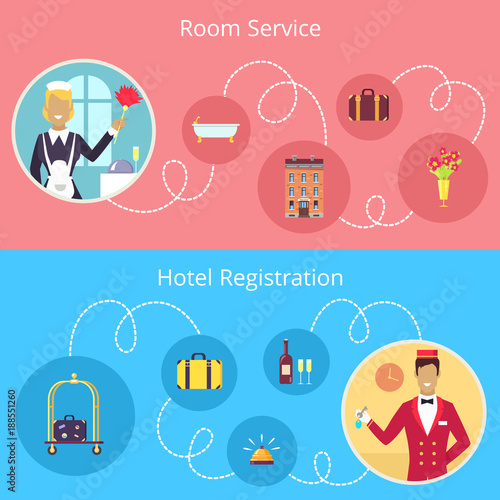 Room Service and Hotel Registration Vector Poster