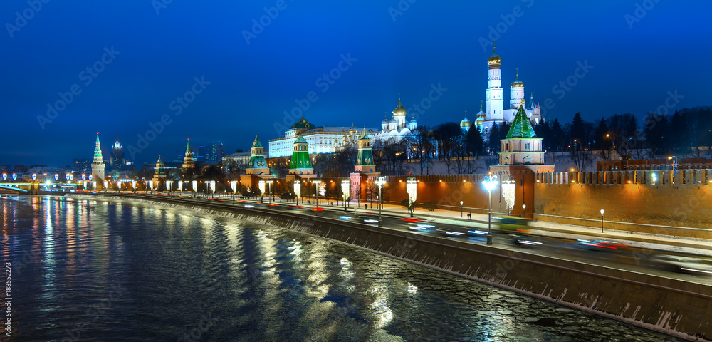 Moscow Kremlin panoramic view at night