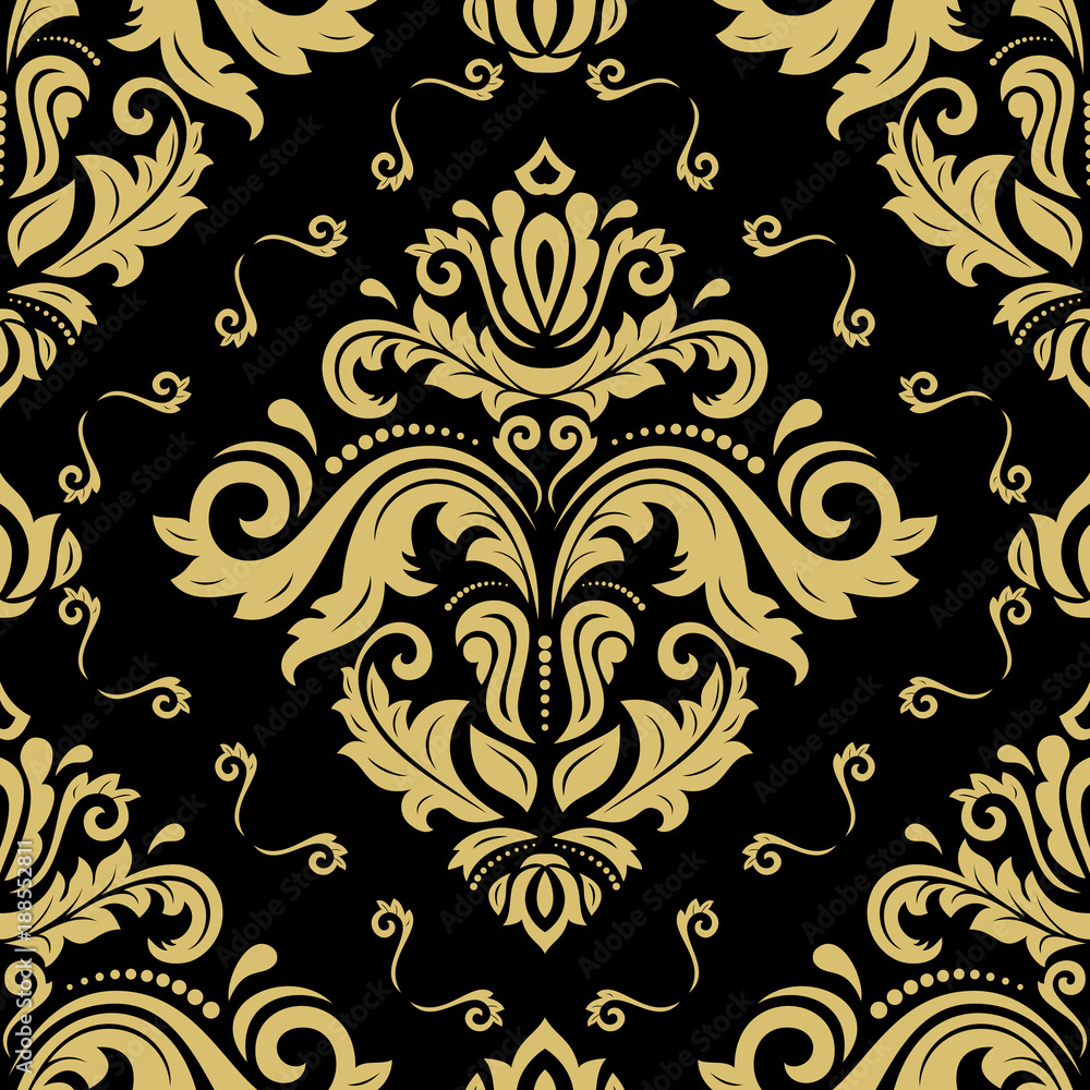 Geometric vector black and golden pattern. Background with flow effect. Abstract geometric ornament