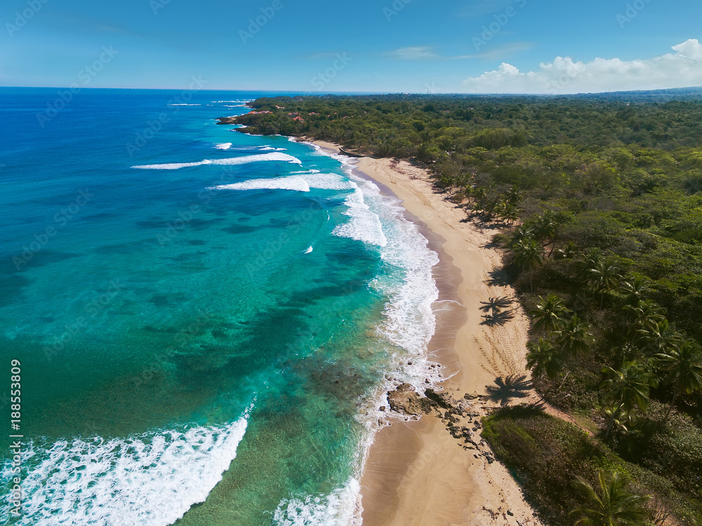 Tropical beach. Coastline, view frome above, Dominican Republic