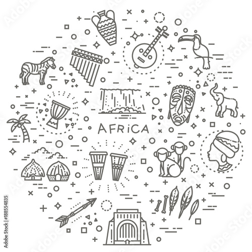 Set of african ethnic style icons in flat style
