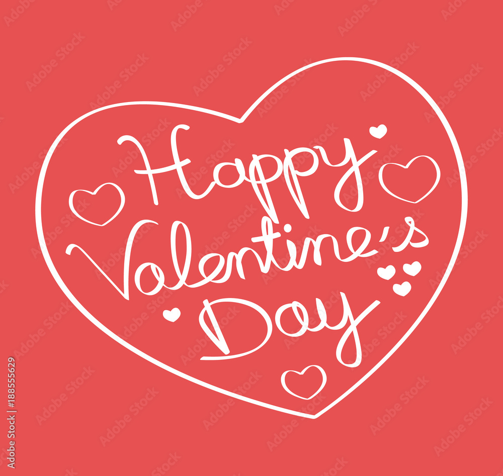Naklejka premium Happy valentine's day ! White hand drawn heart shape on a red background. Vector illustration.
