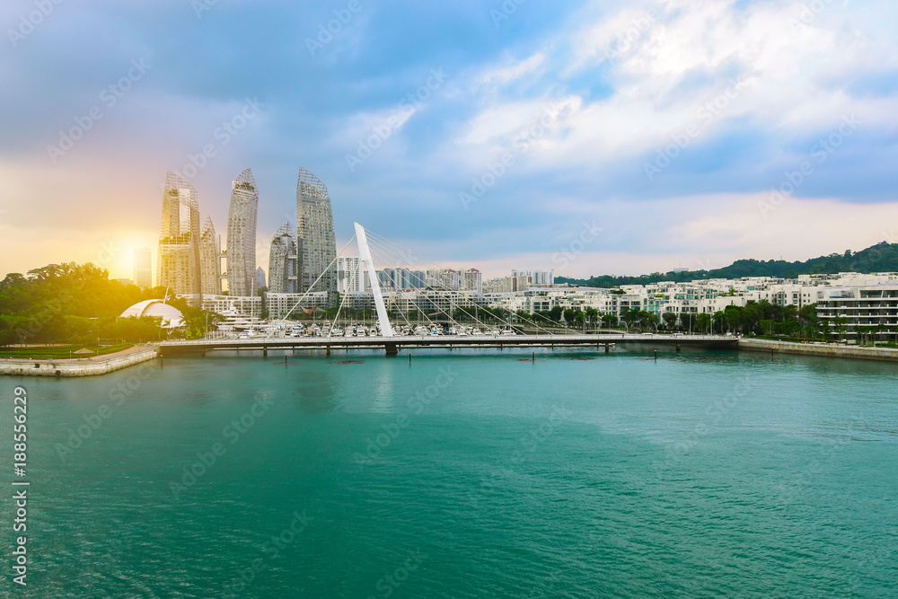 Obraz premium Singapore. Harbor and city view.