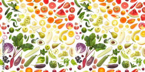 Dekoracja na wymiar  seamless-pattern-of-various-fresh-vegetables-and-fruits-isolated-on-white-background-top-view-flat-lay-composition-of-food-concept-of-healthy-eating-food-texture