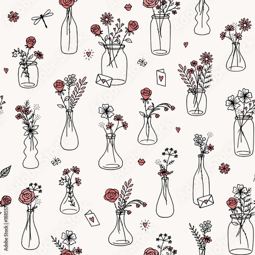 Seamless flower bouquet pattern for Valentine's Day, weddings, and other occasions