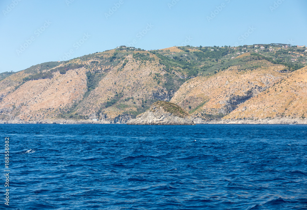 A view of the Amalfi Coast between Sorrento and Positano. Campania. Italy