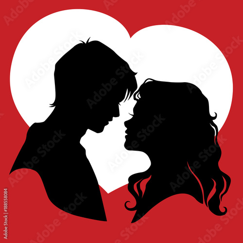 Silhouette of young couple in love.