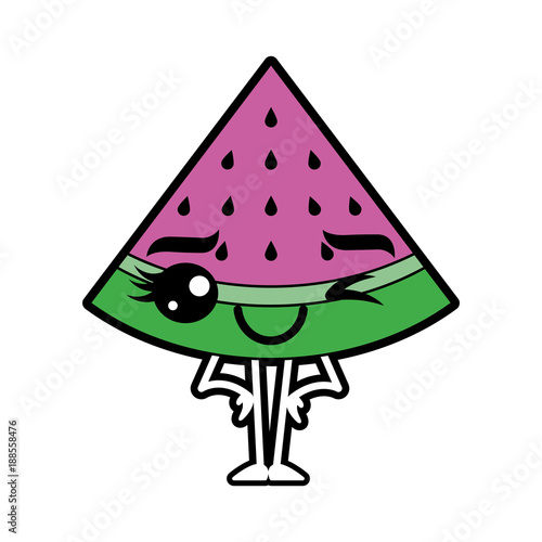 kawaii cartoon watermelon fruit funny character vector illustration