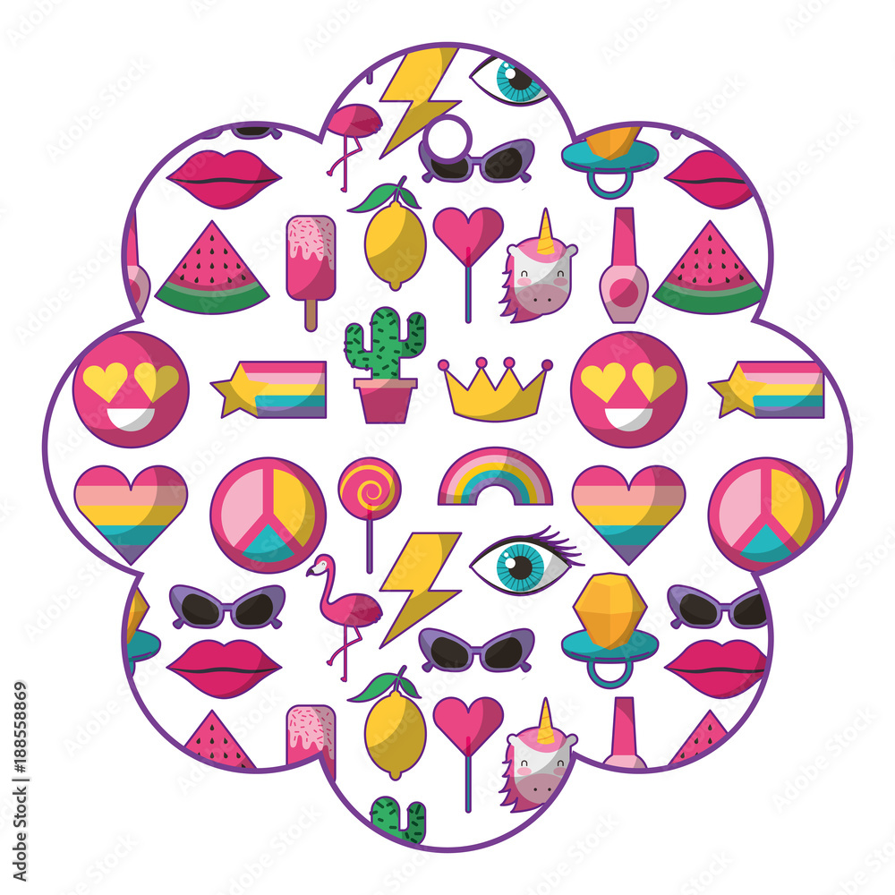 patches in flower pattern fashion image vector illustration