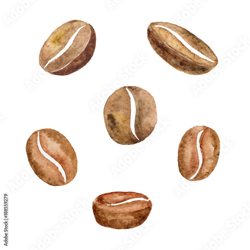 Watercolor set of coffee beans. Hand drawn clip art.