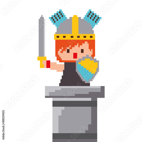 pixel character knight game interface level vector illustration photo