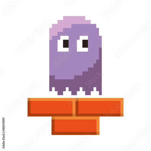 pixel ghost game play character arcade vector illustration