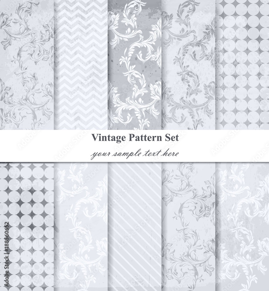 Damask patterns set Vector. Baroque ornament decor. Vintage background. Pastel color fabric textures