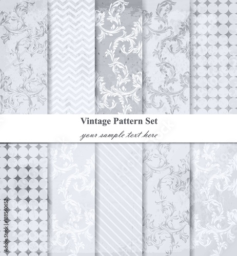 Damask patterns set Vector. Baroque ornament decor. Vintage background. Paste...