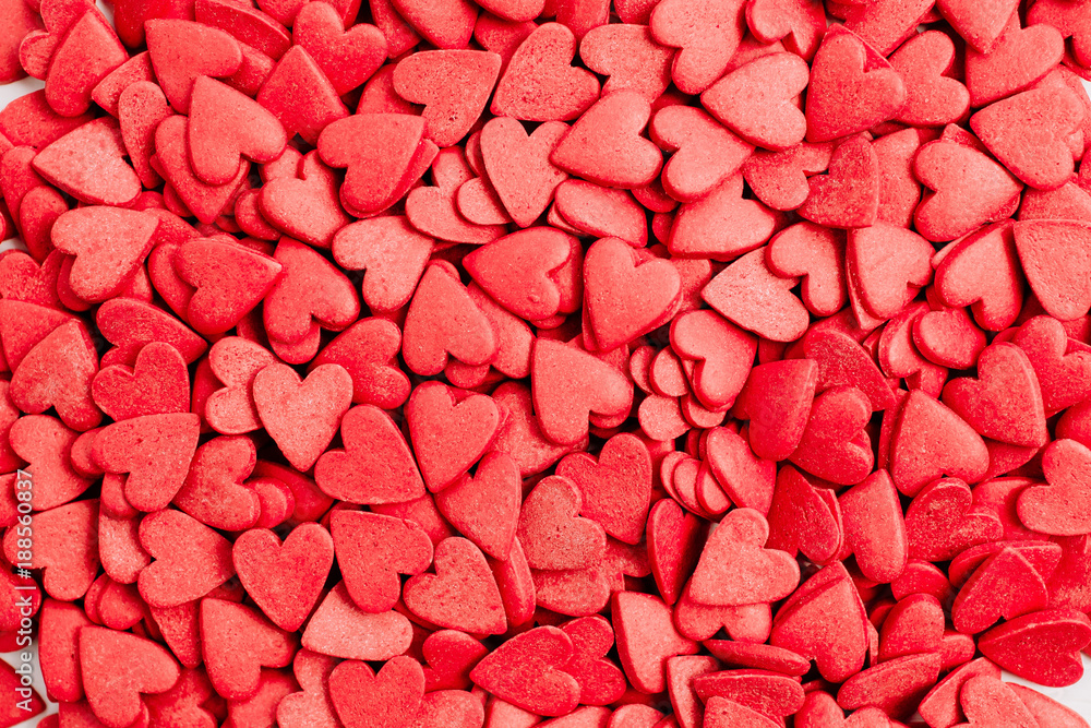 Valentine's Day composition. Flat lay, top view of red hearts pattern. Love concept. Valentine's Day composition. Flat lay, top view of red hearts pattern. Love concept.