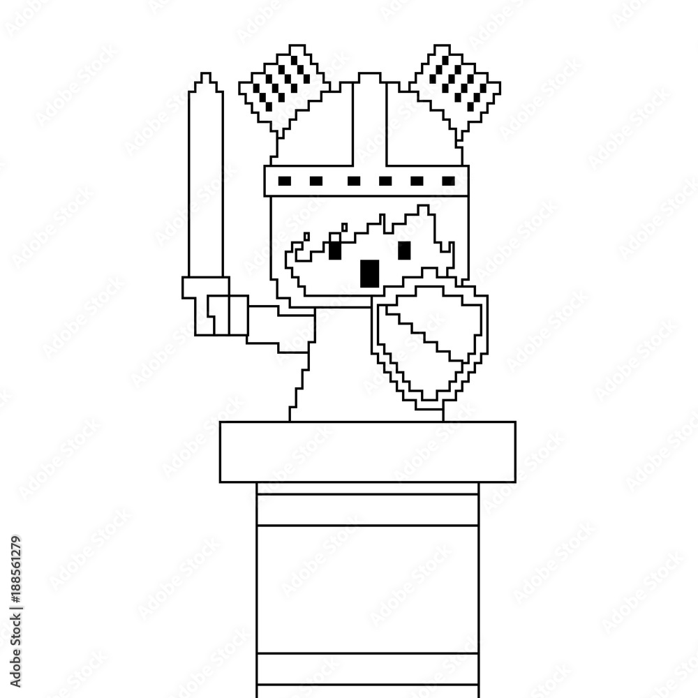 pixel character knight with sword and shield video game vector illustration linear design pixel character knight with sword and shield video game vector illustration linear design