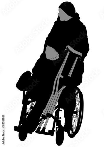 Woman in a wheelchair on a white background