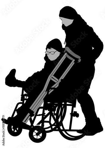 Woman in a wheelchair on a white background