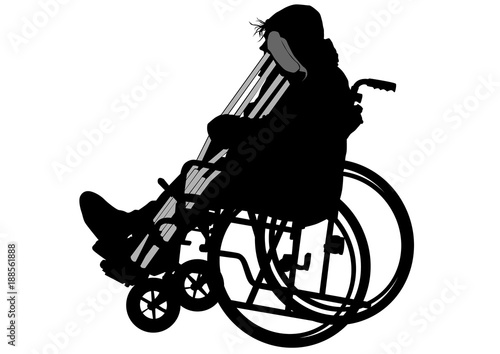 Woman in a wheelchair on a white background
