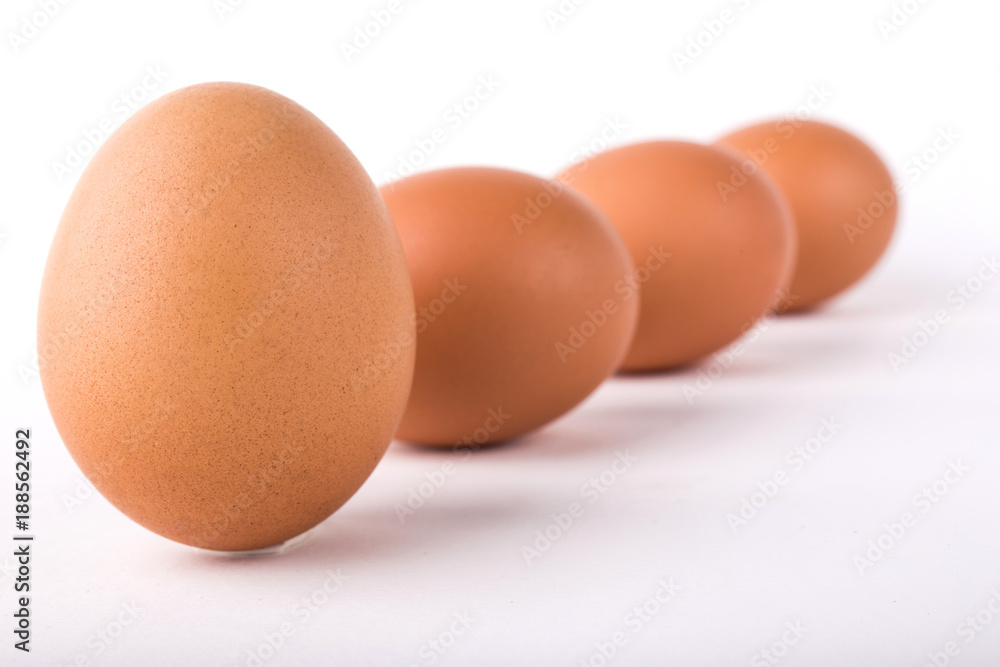 Five eggs are isolated on a white background Five eggs are isolated on a white background
