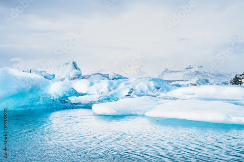 Jokulsarlon lagoon, Iceland. Beautiful cold winter landscape of Jokulsarlon glacier lagoon, Iceland in the winter.