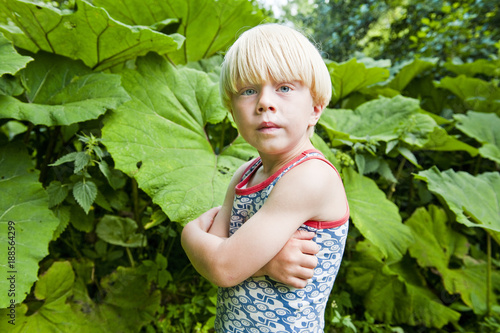 Portrait of boy in garden