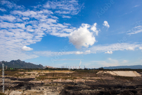 Mae Moh mine, Lampang lake with white smoke emitted from chimneys
