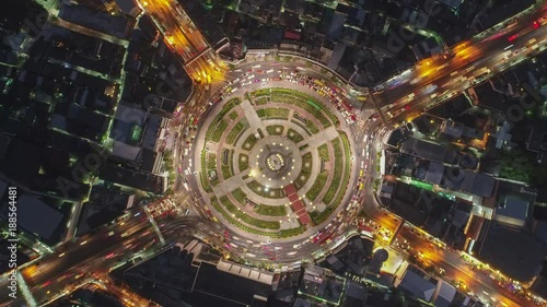 Time lapse,Hyper lapse ,Of traffic on city streets at night. Aerial view and top view of traffic on freeway, 4K.
