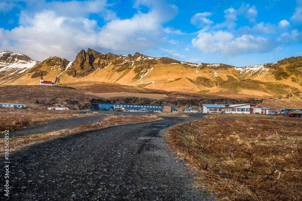 Beautiful View and landscape picture of Iceland's golden circle road with the  mountain as a background