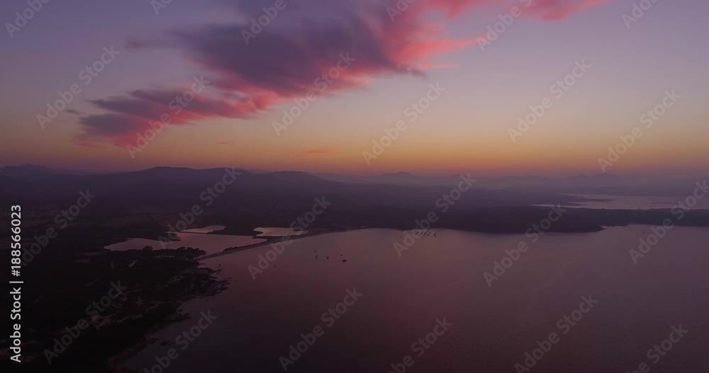 Aerial, beautiful bay in Sardinia island on sunset, 4K Aerial, beautiful bay in Sardinia island on sunset, 4K