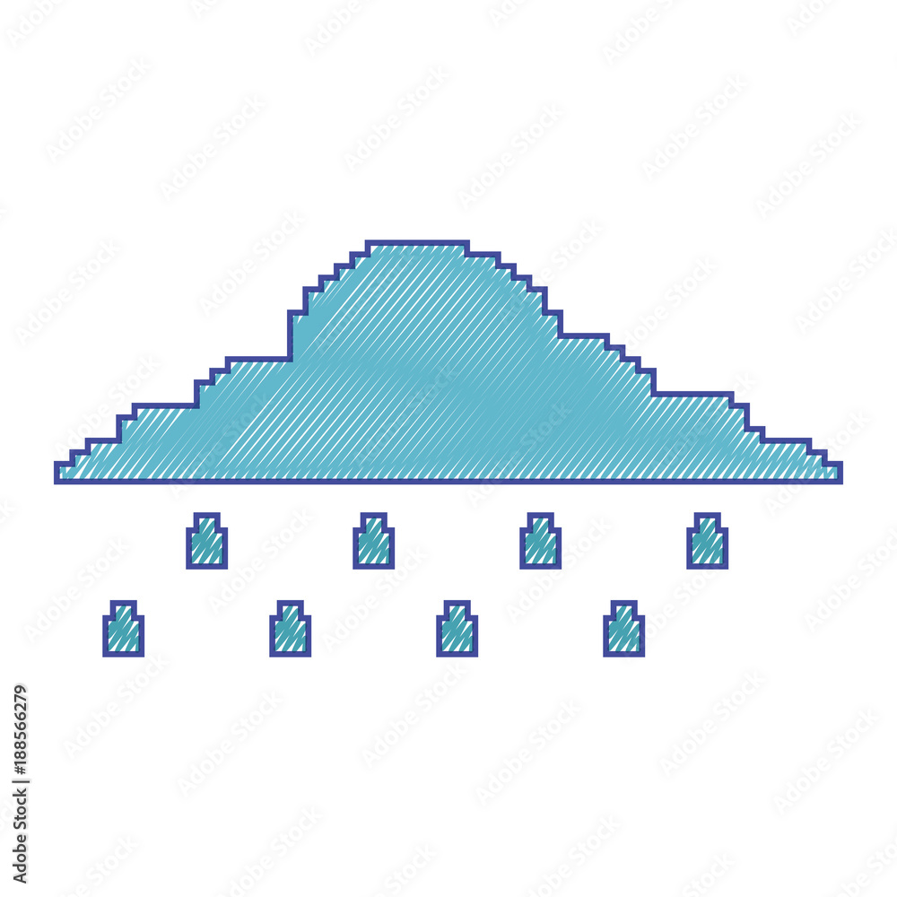 pixelated cloud rainy weather temperature vector illustration