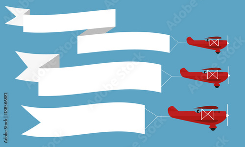 Set of Airplanes with banner. Airplanes with message. Template.