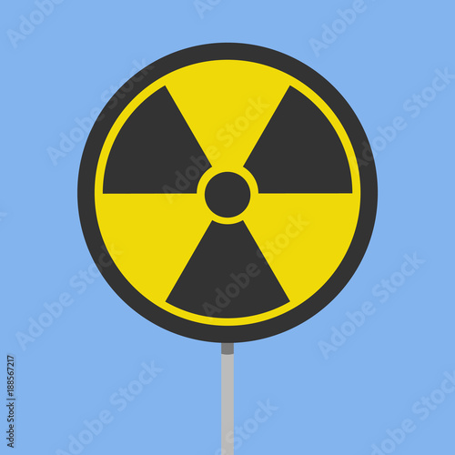 Radiation symbol, sign isolated on a blue background.