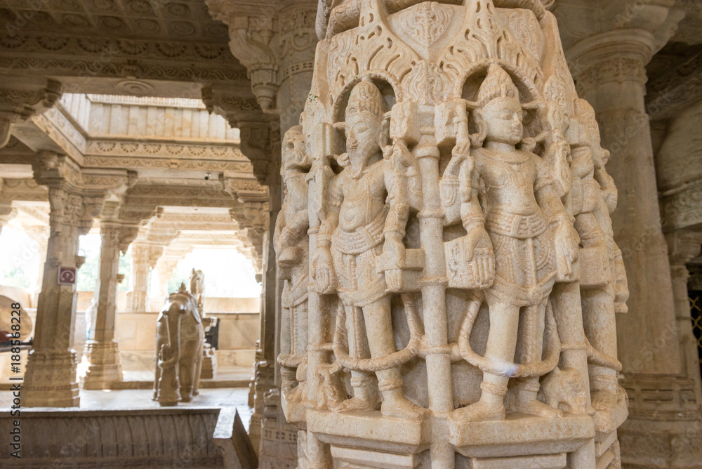 Detail on Column in Jain Temple of Ranakpur, Rajasthan