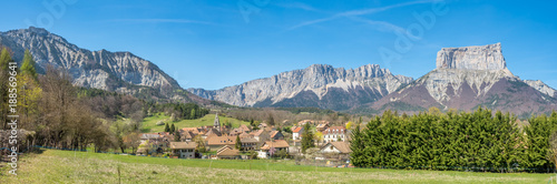 Houses in Chichilianne in France  with mount Aiguille